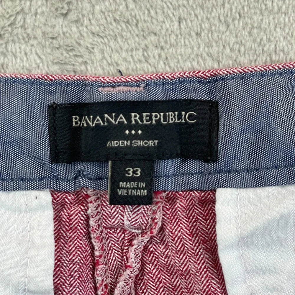 Banana‎ Republic Aiden Shorts Mens 33 Red Flat Front Chino Cotton Linen Blend